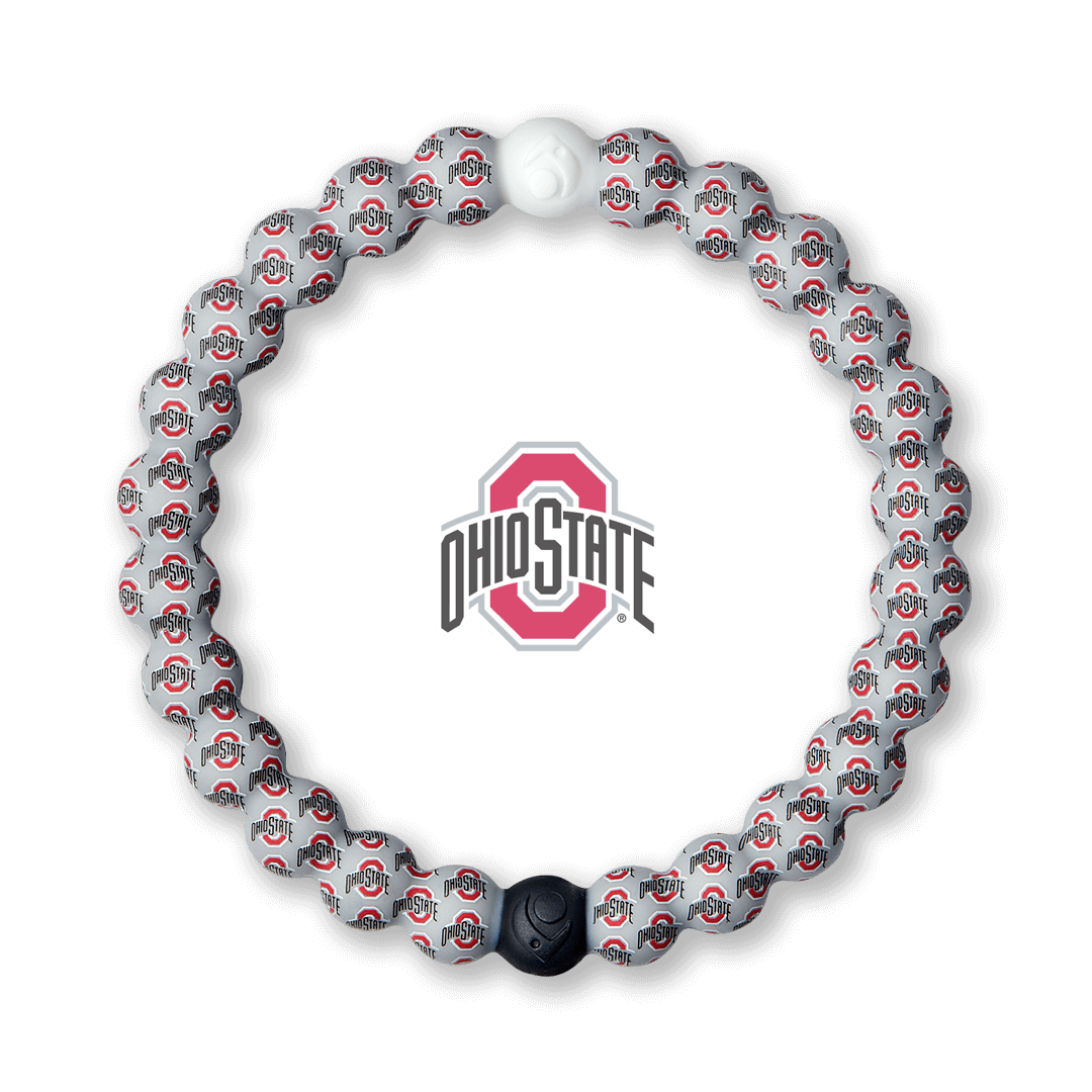 Silicone beaded bracelet with Ohio State logo pattern.